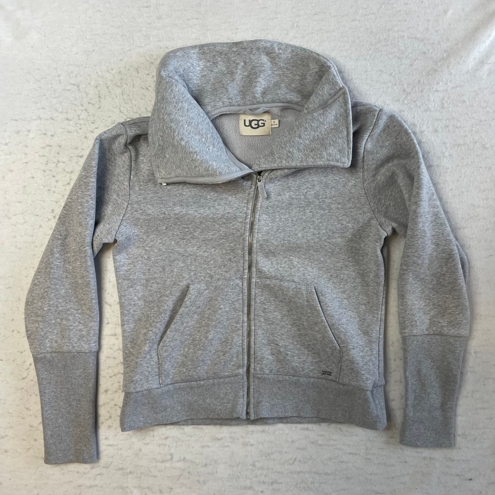 UGG Full Zip Jacket Sweatshirt Womens Size M Gray Fleece Lined Funnel Neck